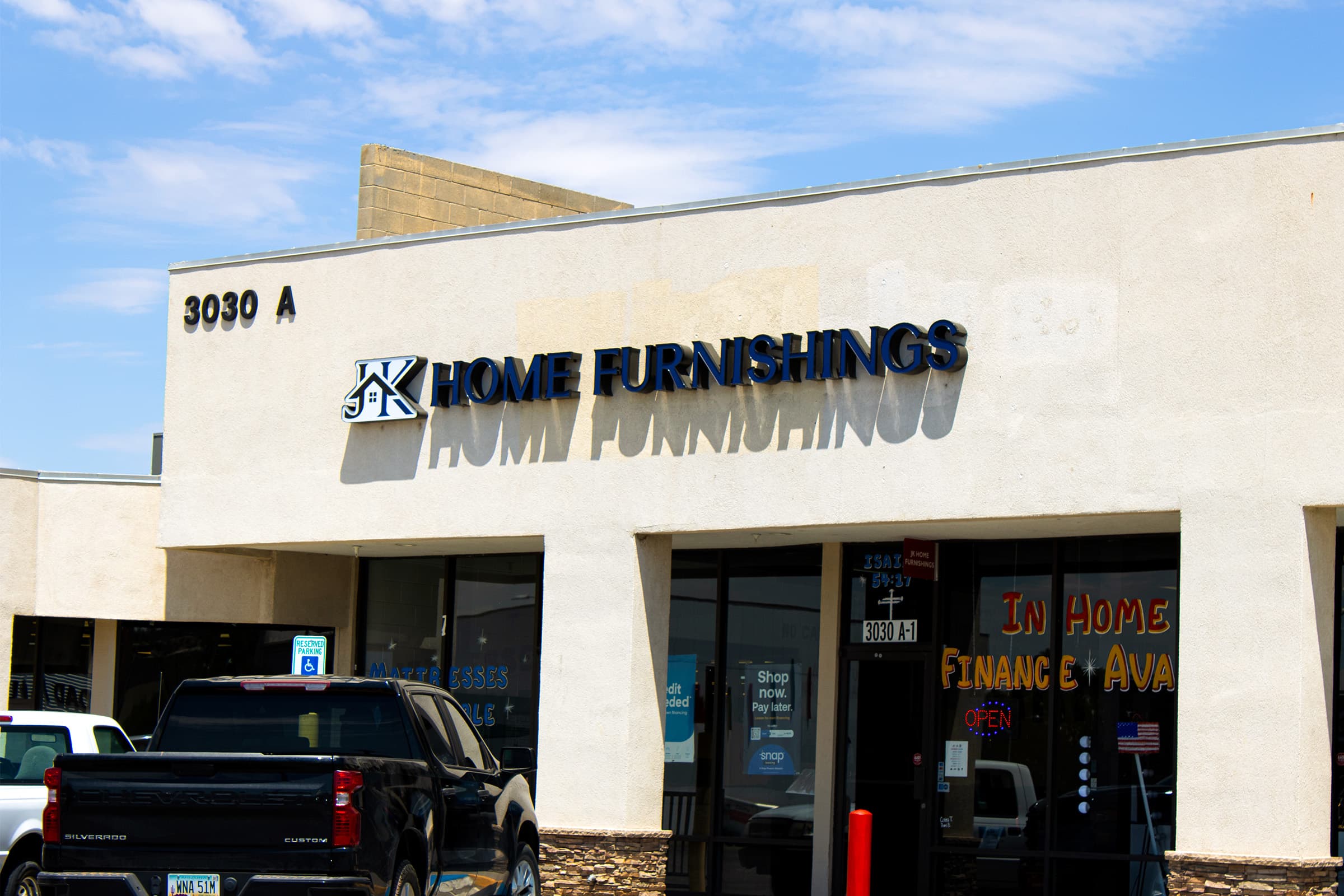 JK Home Furnishings storefront in Farmington, New Mexico
