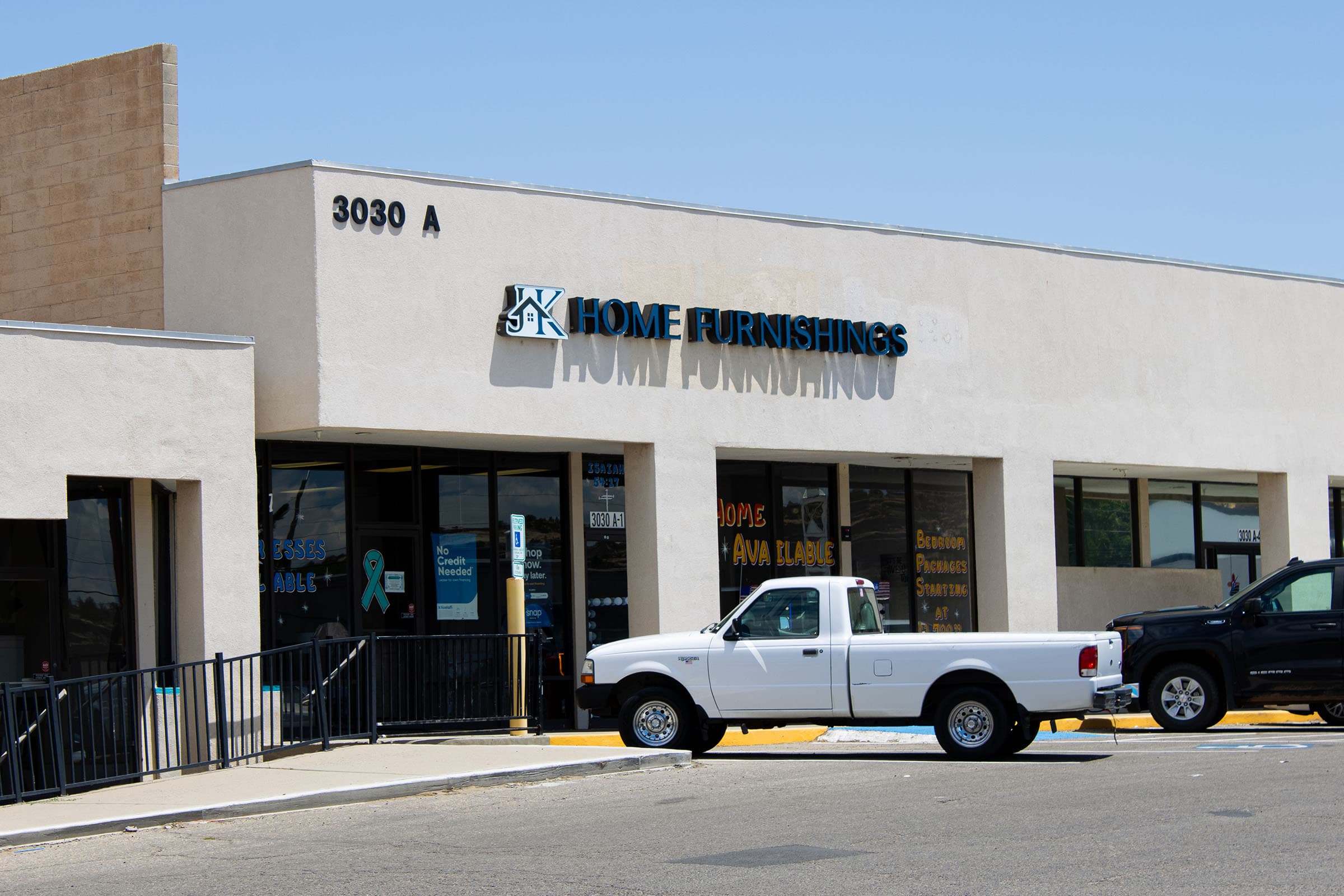 JK Home Furnishings storefront in Farmington, New Mexico