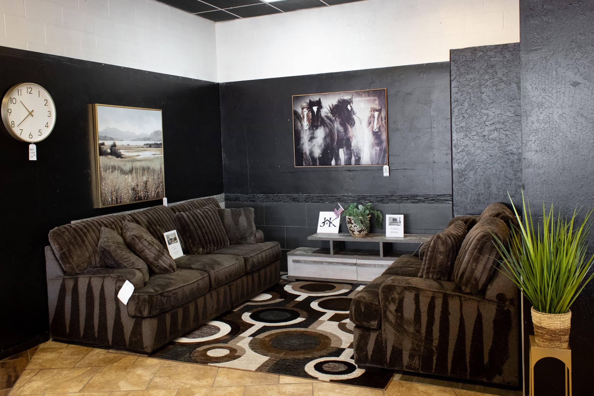 Complete living room showroom design at JK Home Furnishings