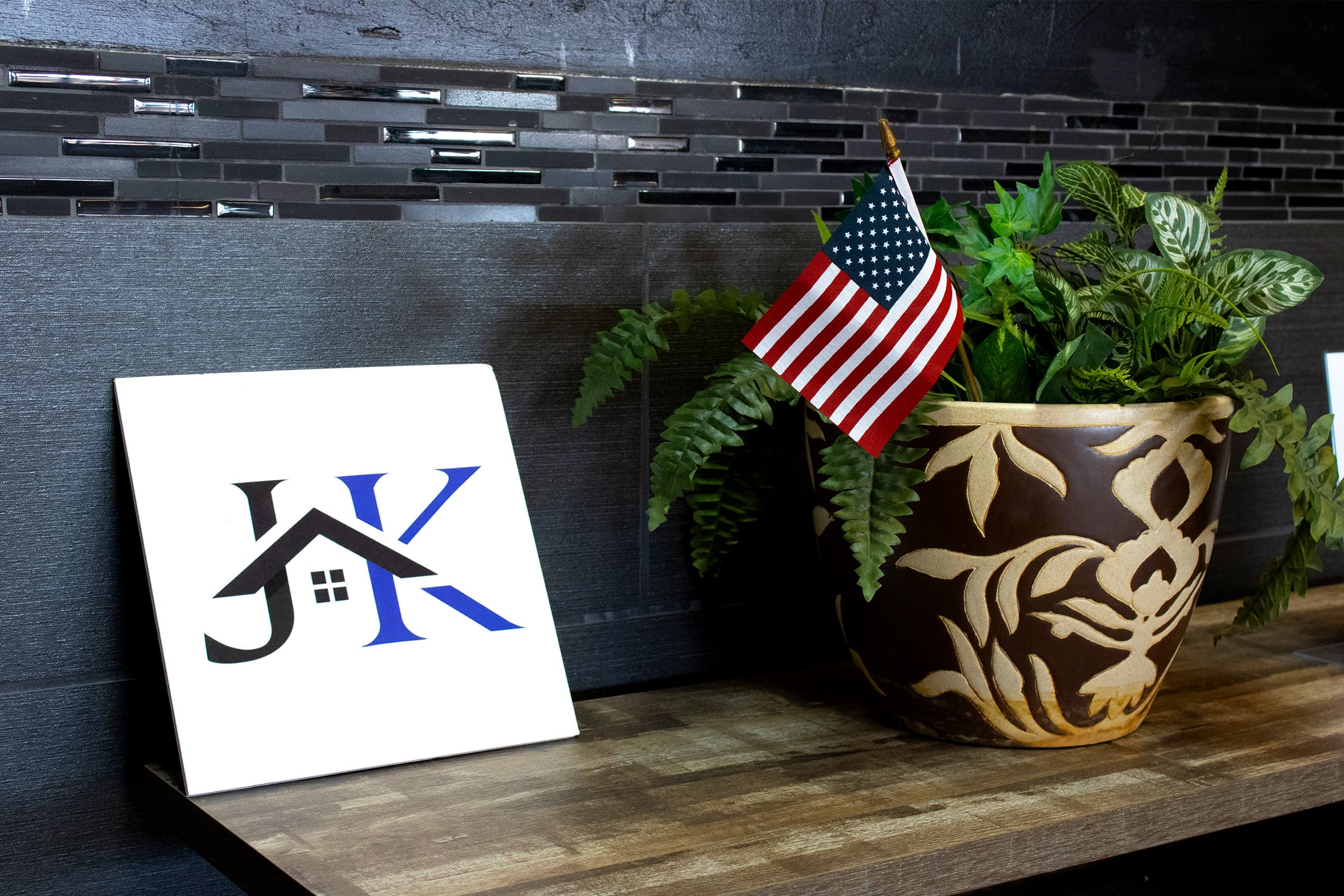 JK Home Furnishings showroom detail with decor and store branding